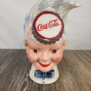 Cast Iron Sprite Boy Head COCA COLA Coin/Piggy Bank  Coke Collectible 8"