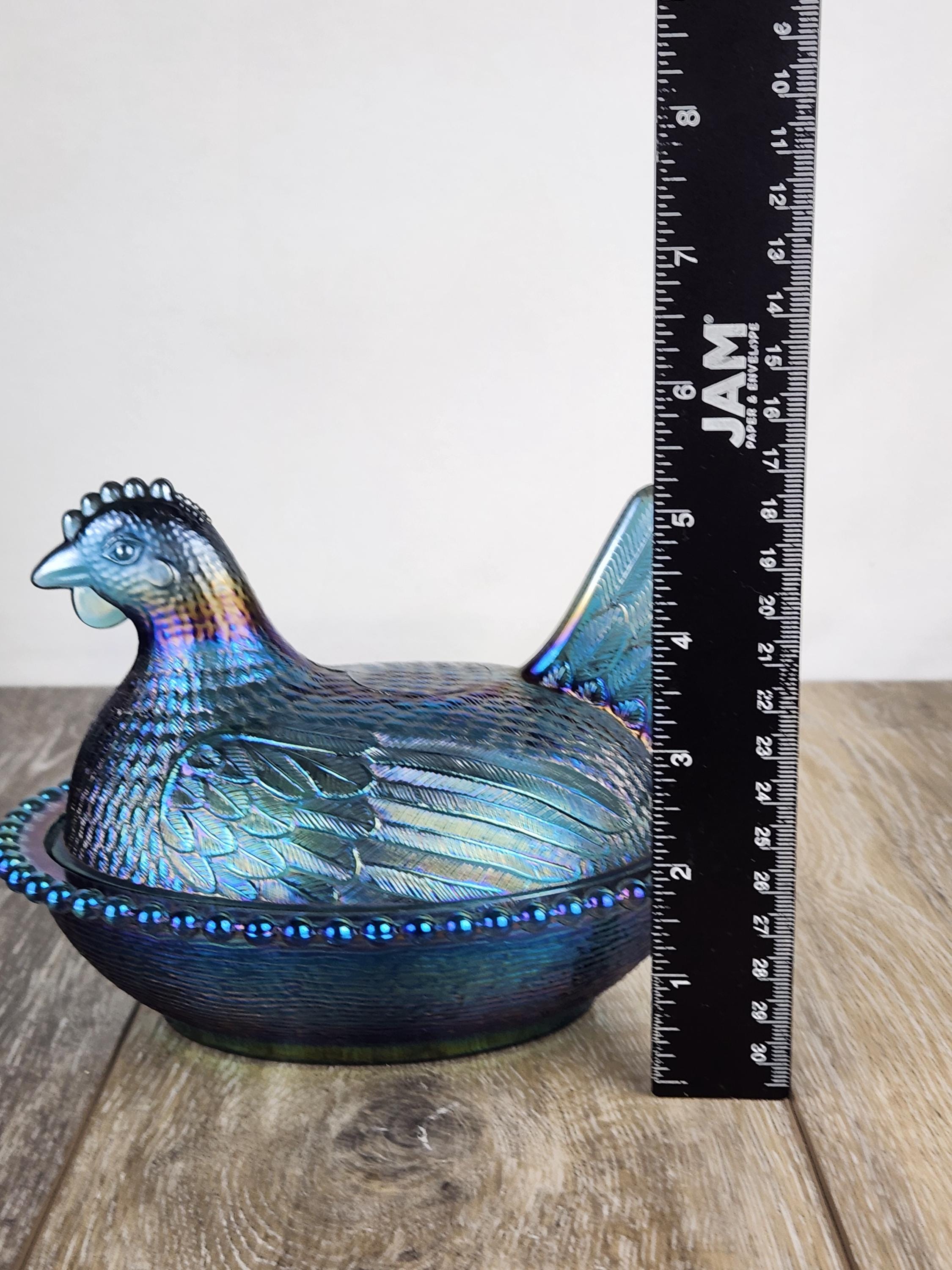 Indiana Blue Carnival Glass Hen on Nest Covered Candy Dish – READ