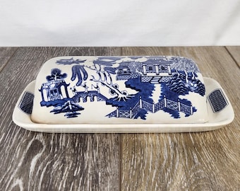 Vintage Churchill Blue Willow Butter Dish - English Country Kitchenware - READ
