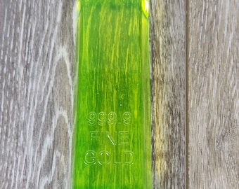 Yellow Vaseline Uranium Glass Gold Bar Paperweight - Glows!