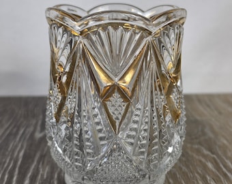 Retro 24k Gold Trimmed Glass Fancy Loop Spooner - Utensil/Brush Holder