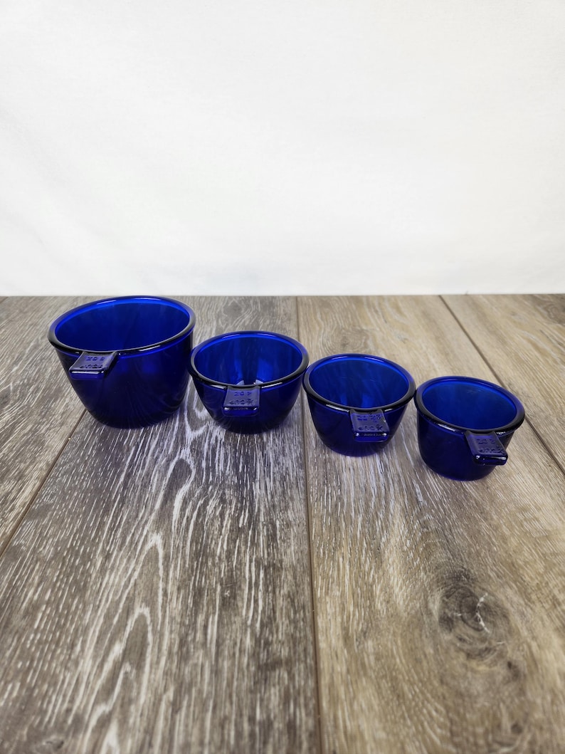 Cobalt Blue Glass Measuring Cup Set - Dark Blue Glass - 4pc