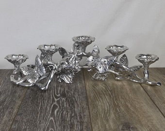 Vtg Arthur Court Butterfly & Floral Metal 5 Light Candelabra -16" Romantic Decor
