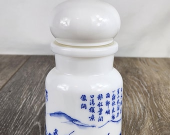 Tarro de boticario antiguo alemán de vidrio opalino con tapa de burbuja - Almacenamiento retro