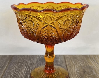 Retro Whimsical Orange Amberina Glass Candy/Compote Dish - GLOWS!