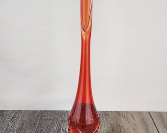 Viking Glass Persimmon Red Epic Drape Three-Footed Swung Vase 15" Art Glass Decor