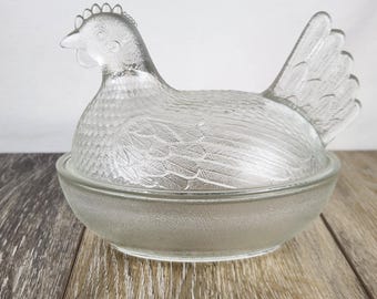 Indiana Clear Glass Hen on Nest Covered Candy Dish - 6.5"