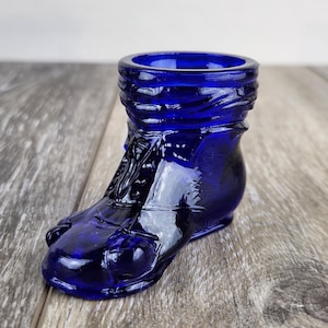 Boyd Cobalt Blue Hobo Shoe Toothpick Holder Mini Bud Vase Vintage Pressed Glass USA
