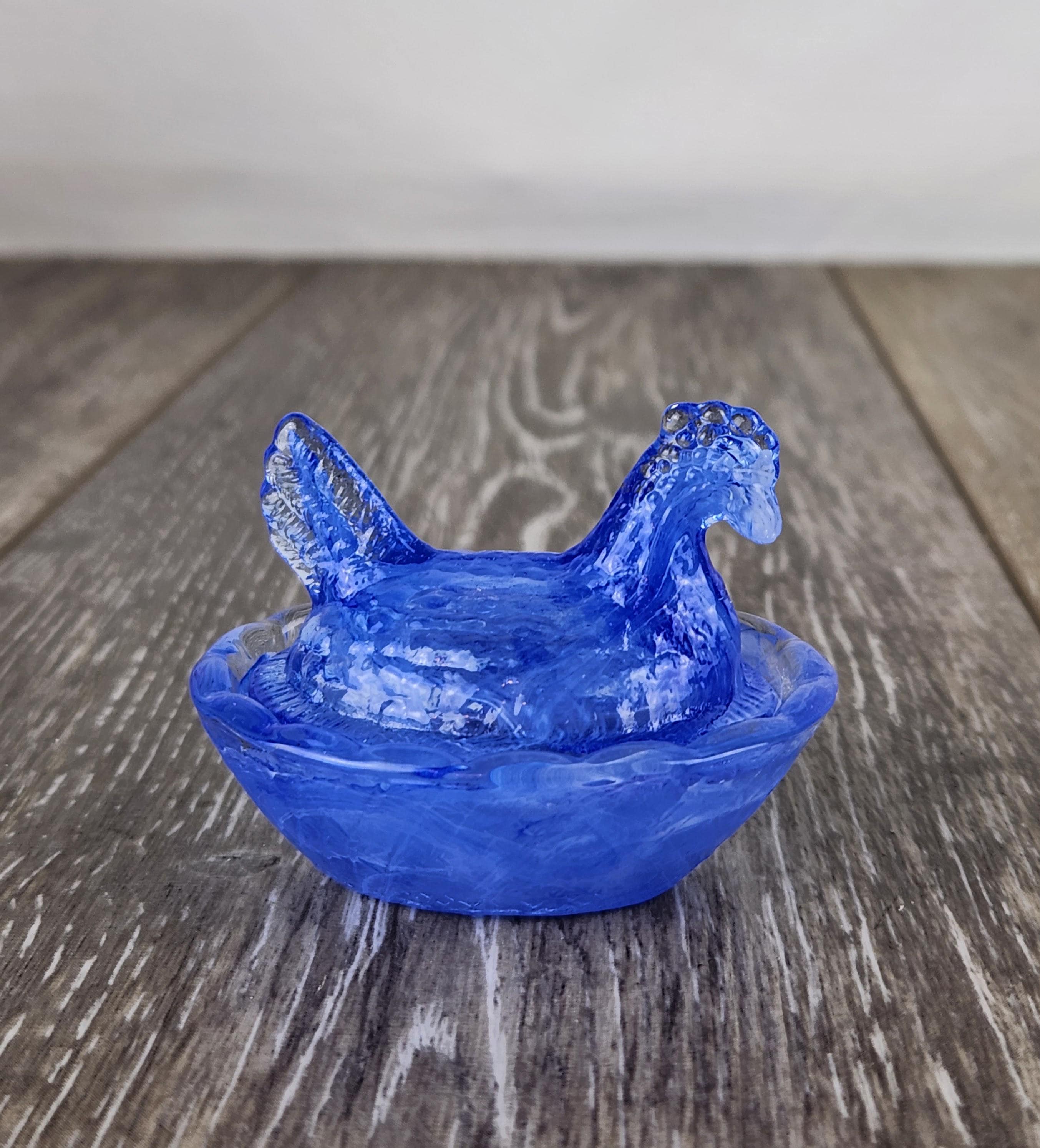 Cobalt Blue Slag Glass Mini Hen on Nest Covered Salt Cellar 2.5
