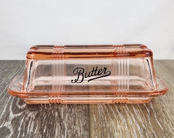 Pink Ribbed Glass Butter Dish – Retro Farmhouse Kitchenware