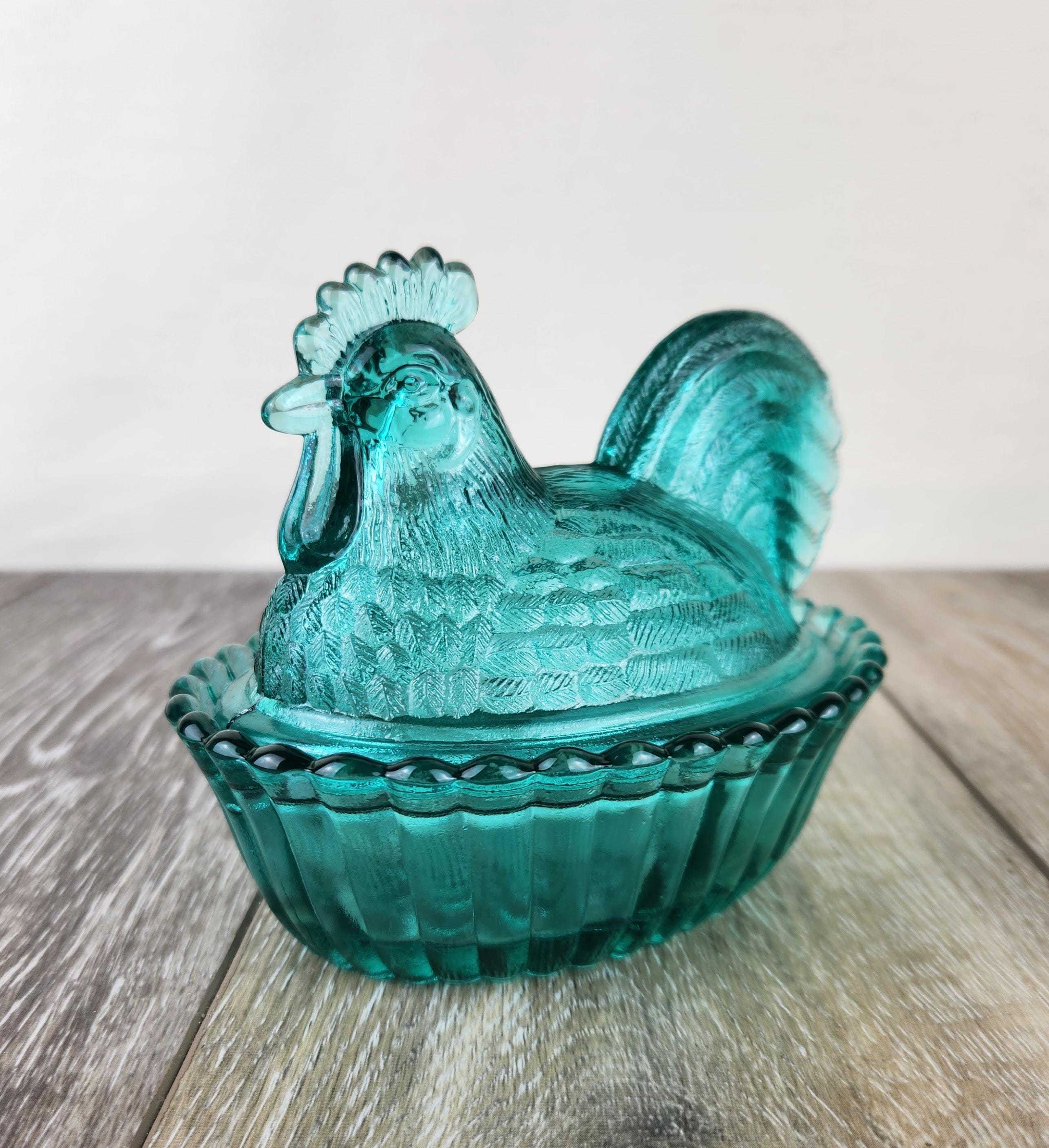 Chicken in a Basket Blue Glass - Etsy