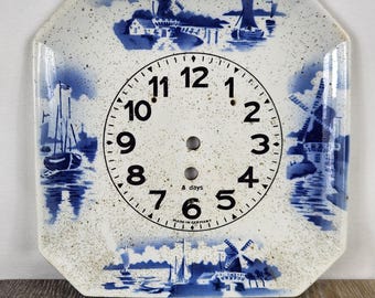 Vintage Blue Delft Porcelain German Wall Clock  - READ