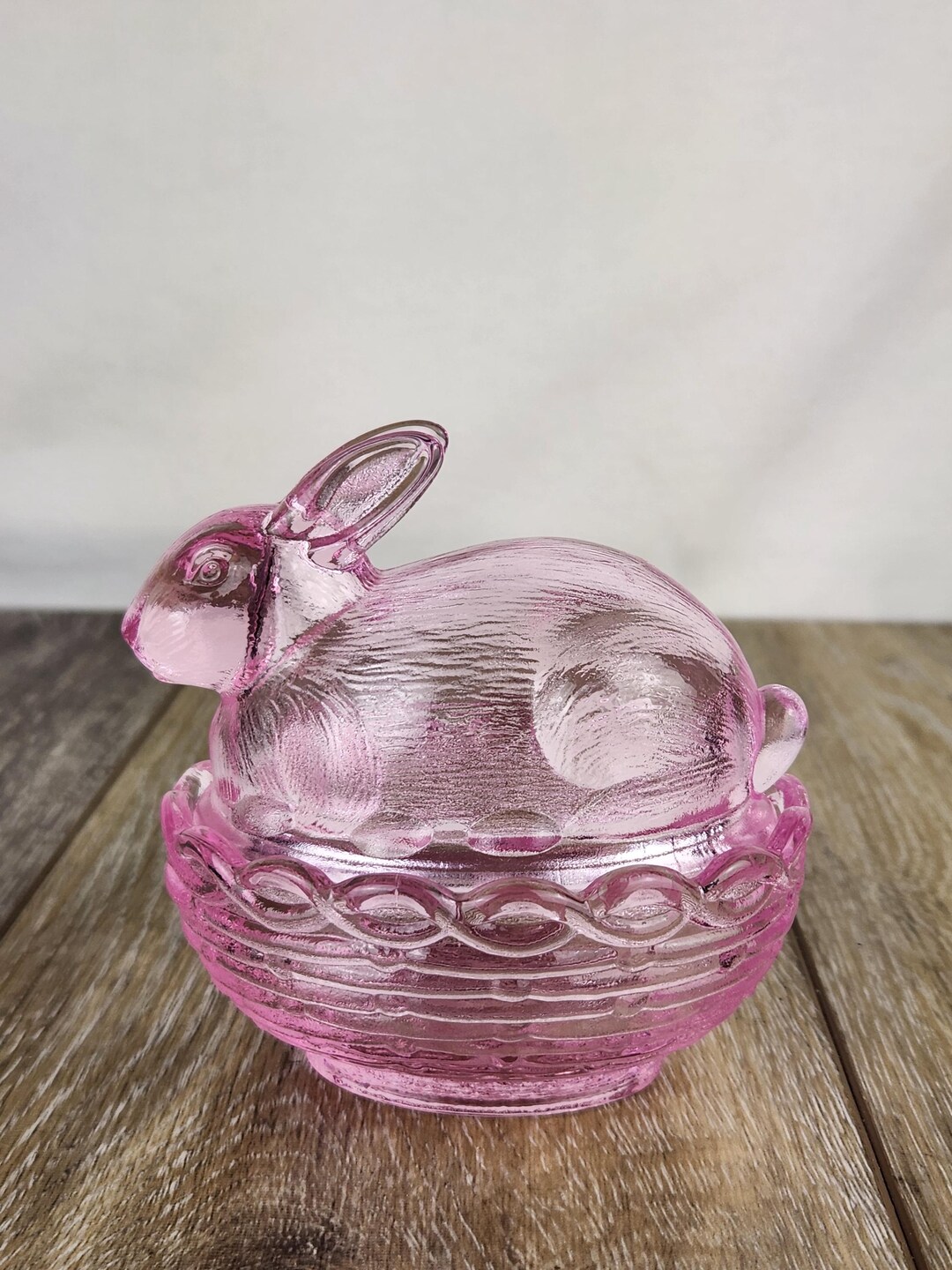 Rose Pink Glass Bunny Rabbit on Nest Candy Trinket Dish With Lid - Etsy