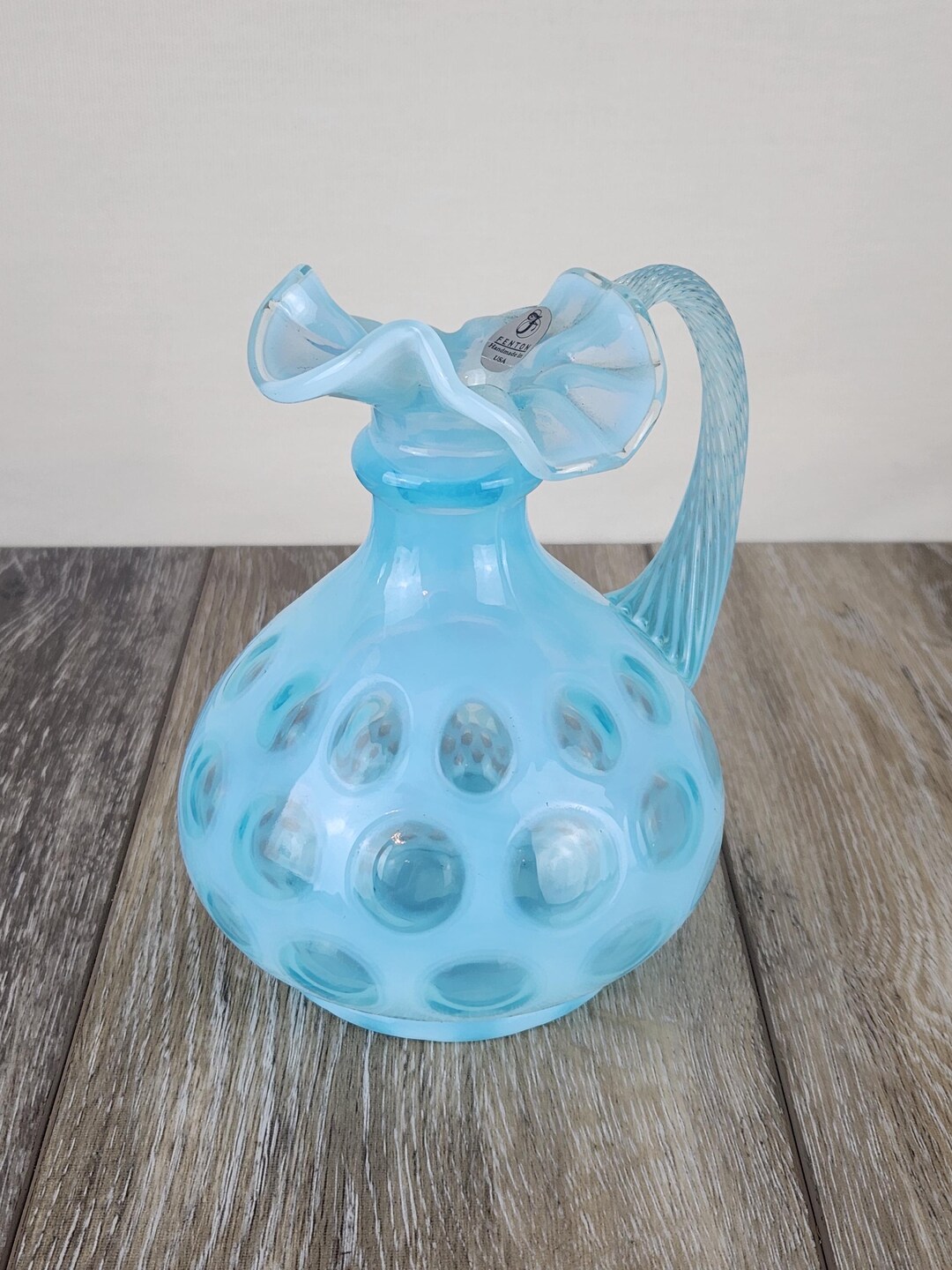 Fenton Aqua Blue Opalescent Glass Coin Dot Pitcher Bud Vase 6" - Etsy