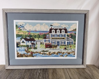 Vintage Framed Nantucket New England Needlepoint Wall Art - 27"x19" - READ