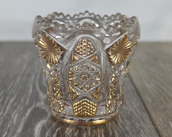 Vintage Imperial Glass Gold Trimmed Sawtooth Toothpick Holder - Retro Decor