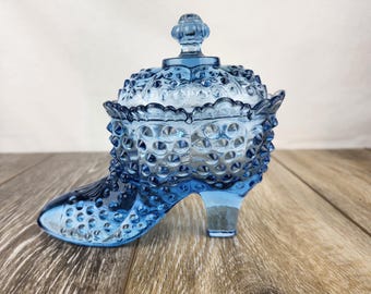 1950代製  FENTON フェントン キャットシューズ 靴 ホブネイル Fenton Blue Hobnail Cat Head Victorian Glass Slipper Shoe
