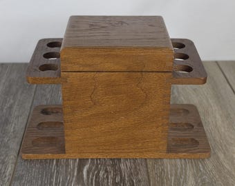 Vtg Decatur Industries DECO Walnut Wood 12 Pipe Stand Humidor Tobacco Storage