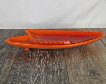 MCM Orange Atomic Ceramic Boomerang Ashtray - Retro Tobacciana - READ