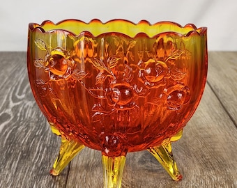 Fenton Amberina Glass Cabbage Rose Footed Planter Dish - GLOWS! READ