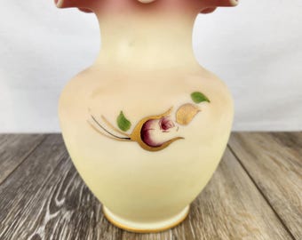 Fenton Custard Uranium Glass Burmese Satin Vase – Hand-painted by