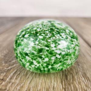 Vintage Hand Blown Green and White Speckled Art Glass Paperweight