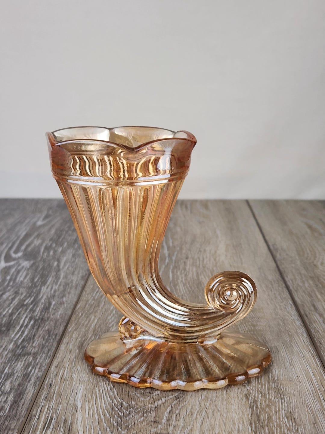 Marigold Carnival Glass Mini Cornucopia Bud Vase - Retro Holiday Accent ...