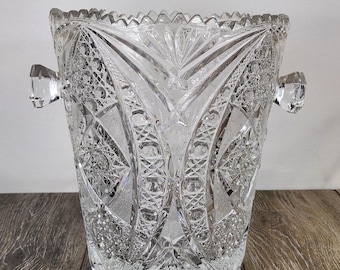 Clear Crystal Cut Heavy Champagne Ice Bucket - 9" Vintage Barware