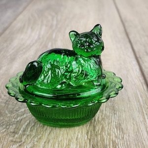 Vintage Cat on Nest Glass Dish - Etsy