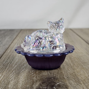 Vintage Cat on Nest Glass Dish - Etsy