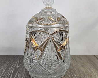 Elegant Gold Trimmed Victorian Glass Fan Candy/Vanity Storage Jar - 6"