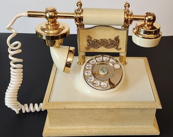 Vintage französisches Telefon mit Wählscheibe Telefon Telefon Jugendstil Creme - Ungetestet