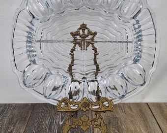 Vintage Clear Divided Glass Deviled Egg Appetizer Serving Tray