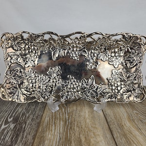 Ornate Aluminum Platter Plate Arthur Court Grape Vine Design Tray With Handles 15” L