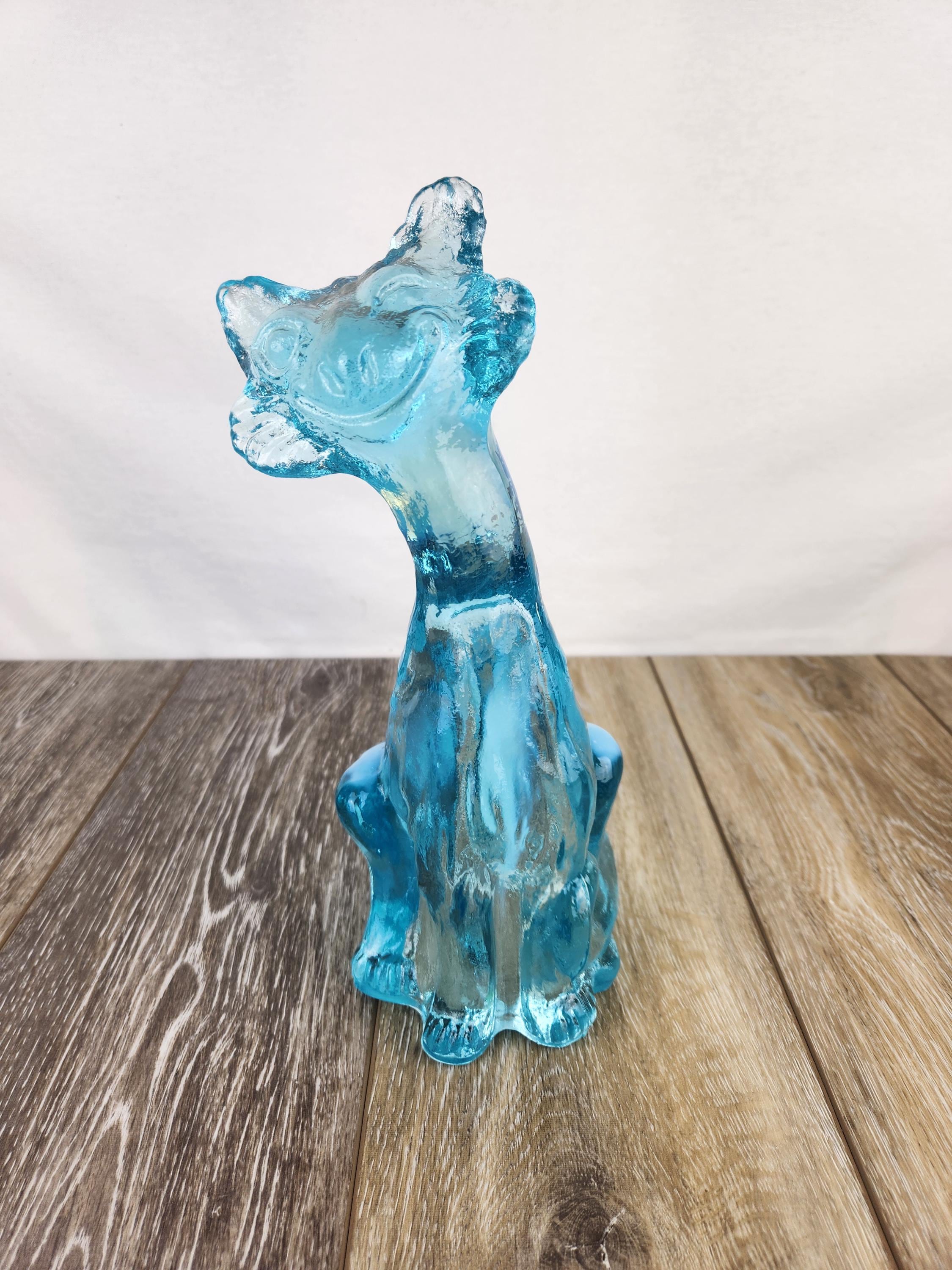 Fenton Blue Opalescent Glass Winking Alley Cat 10.5