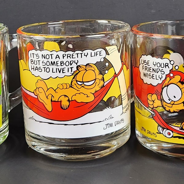 Vintage 1978 Glass McDonald's Garfield Anchor Hocking/Jim Davis Mugs - Set of 5