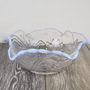 Fenton Glass Opalescent Watelily & Cattail Ruffled Edge Bowl