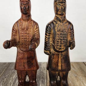 Vintage Cast Iron Chinese Warrior Statues – Asian Oriental Decor Figurines