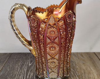 Retro Imperial Marigold Carnival Glass Octagon Beverage Pitcher