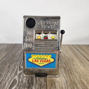 Vintage Metal Las Vegas Nevada Mini-Slot Machine/Bank