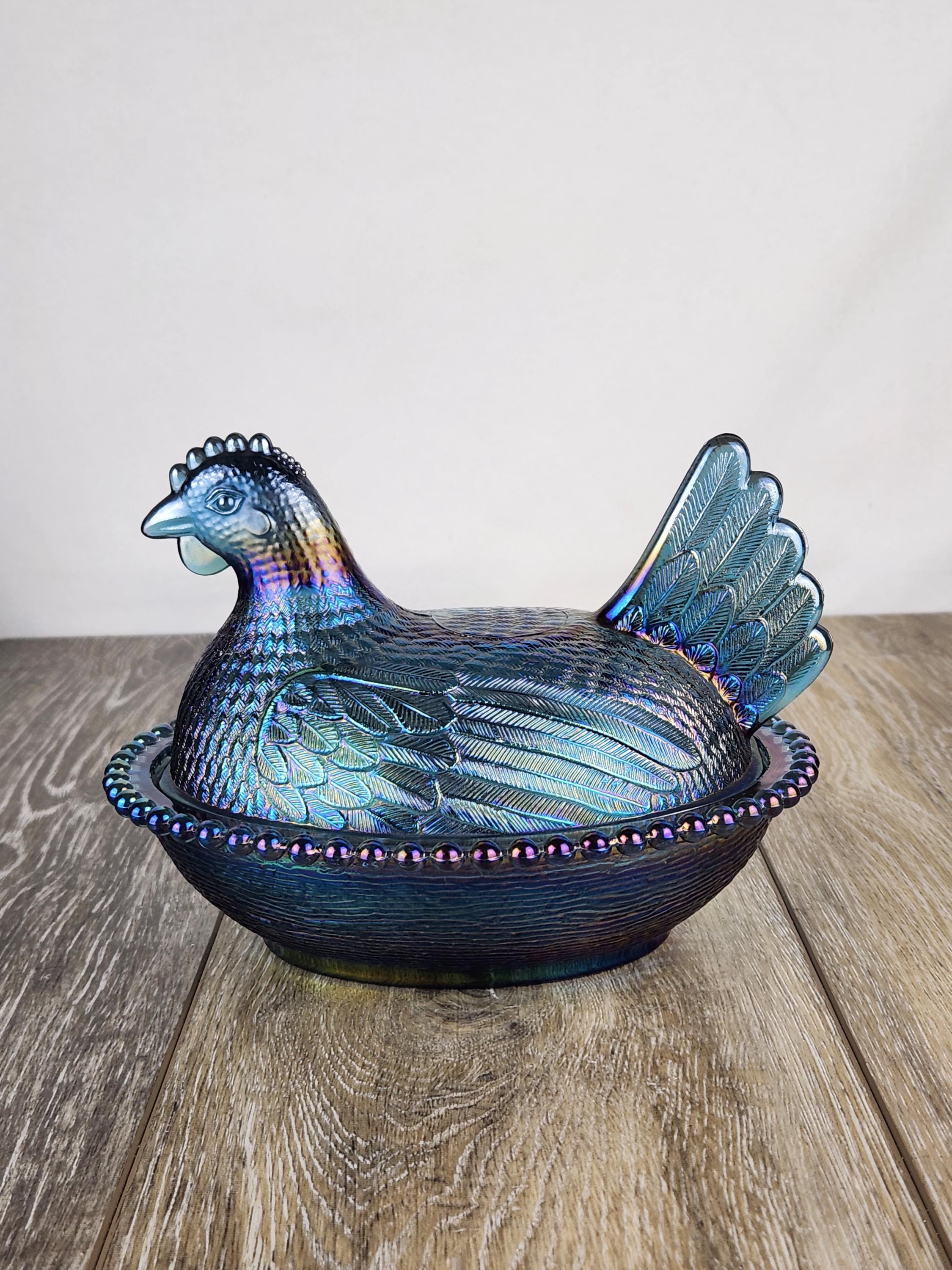 Indiana Blue Carnival Glass Hen on Nest Covered Candy Dish – READ