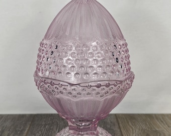 Vintage Gorham Crystal Pink Hobnail Glass Egg Candy/Nut Dish
