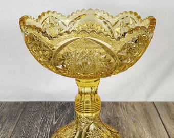 Vintage Imperial Heavy Yellow Depression Glass Compote - Retro Home Accent