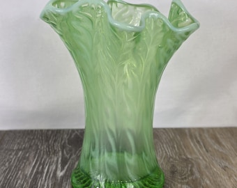 Retro Lime Opalescent Glass Swung Vase - Whimsical Glass Decor