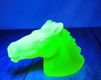 Yellow Vaseline Satin Uranium Glass Horse Figurine Paperweight-Glows!