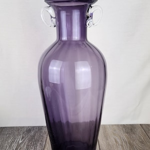 Hand Blown Amethyst Art Glass Vase Heavy 15" Vintage Art Glass Decor