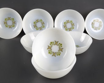 8pc Anchor Hocking Oven Proof Dinnerware Dessert Bowls - Green Meadow Milk Glass