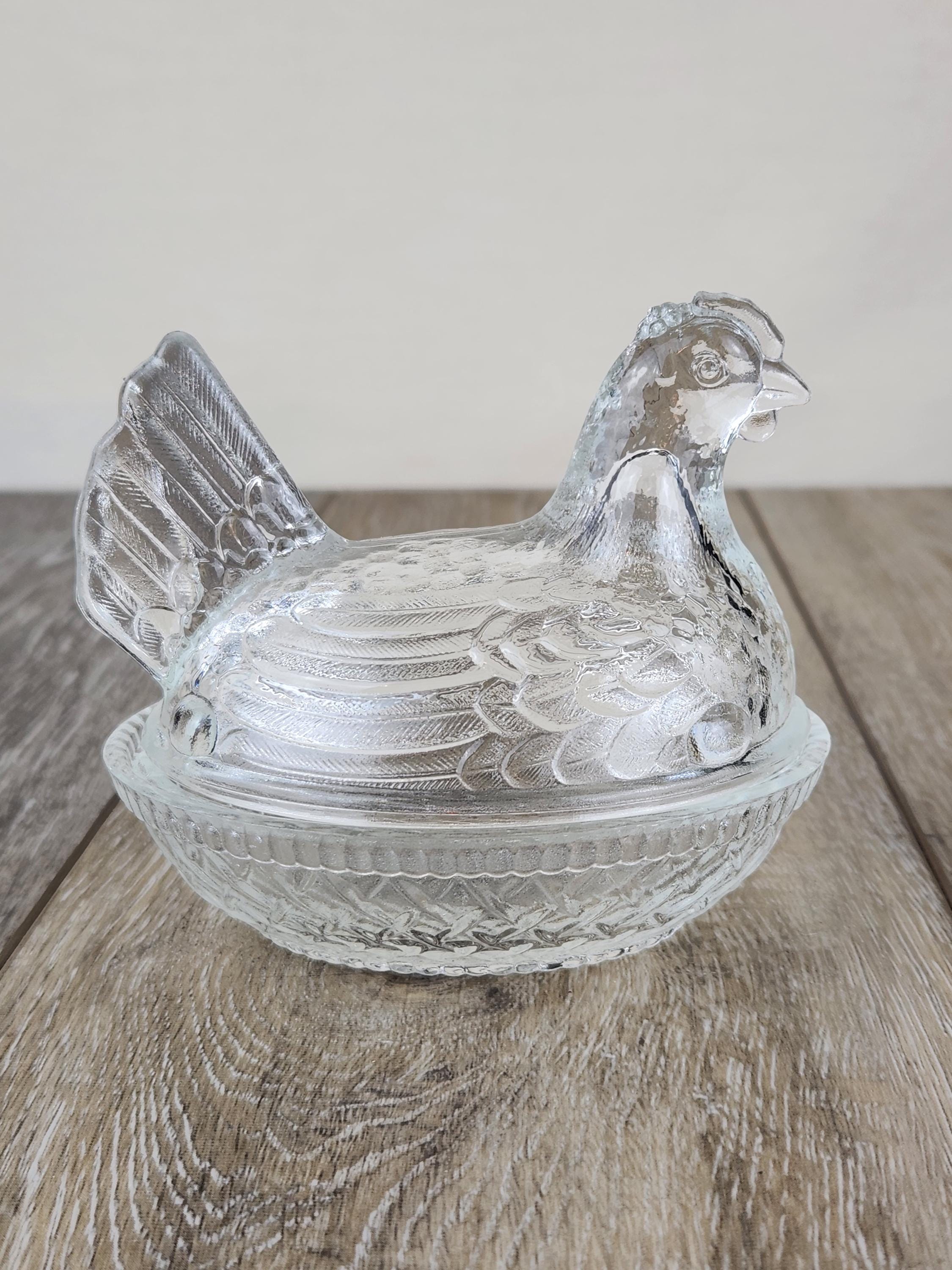 【Hen on nest】ガラス容器 Clear Glass Hen on Nest Covered Trinket Candy Dish - Farmhouse