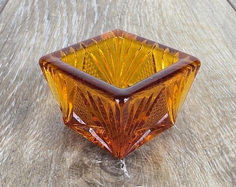 Amber Glass Square Open Salt Cellar - Retro Kitchen Accent