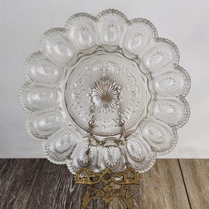Clear Glass Deviled Egg Plate - Vintage Relish Oyster Tray Party Serving Platter
